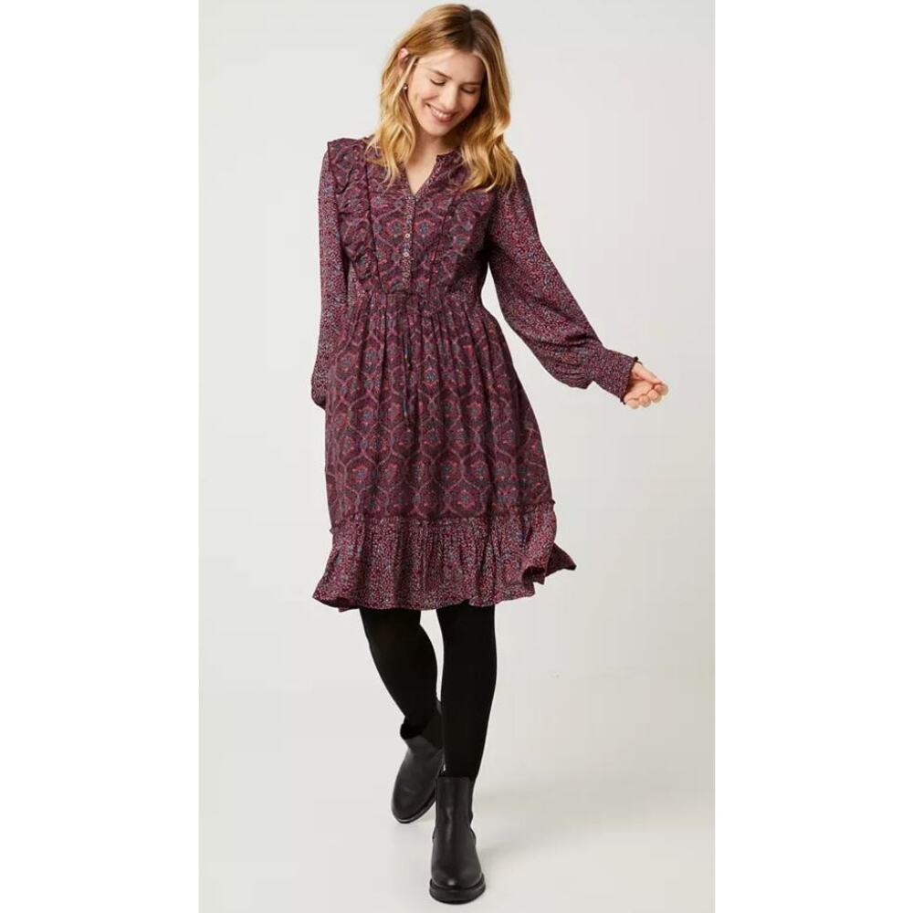 Fat Face Porth Imperial Vine Dress in Purple - Size 20